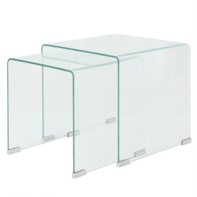 Ensemble de tables gigognes 2 pi&egrave;ces verre tremp&eacute; transparent