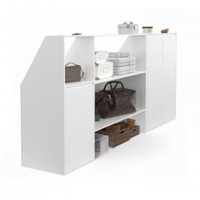 Ensemble &eacute;tag&egrave;re 2 niveaux, armoire 2 portes et 1 porte + 1 niche sous pente Blanche