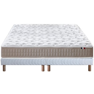 SELENIA Ensemble Matelas 100% latex 3 zones NUDE et Sommier Blanc