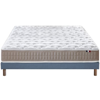 Ensemble matelas 100% latex 3 zones sommier bleu 140x190