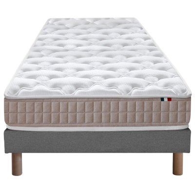  Ensemble matelas 100% latex 3 zones sommier gris 90x190