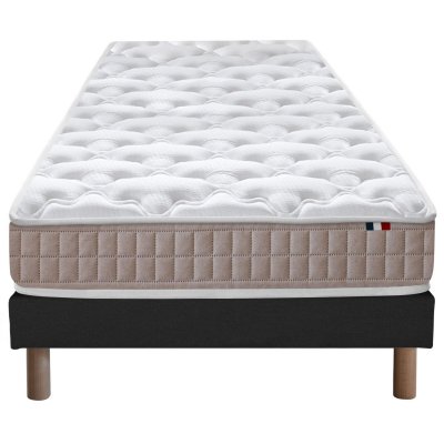  Ensemble matelas 100% latex 3 zones sommier noir 90x190