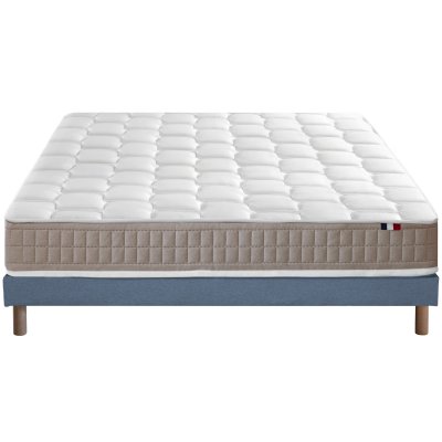 Ensemble matelas 100% latex5 zones sommier bleu 140x190