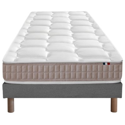  Ensemble matelas 100% latex5 zones sommier gris 90x200
