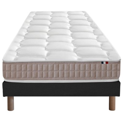 IDLITERIE Ensemble matelas 100% latex5 zones sommier noir 80x200