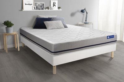 ACTISOM Ensemble matelas 140x190 ACTIMEMO SOFT 3zones de confort + sommier KIT blanc