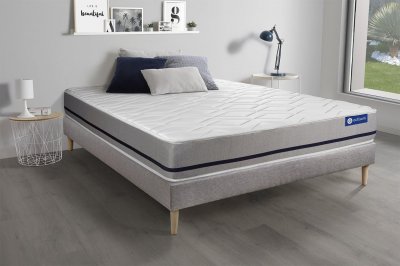 ACTISOM Ensemble matelas 140x200 ACTILATEX SOFT 3zones de confort + sommier KIT gris