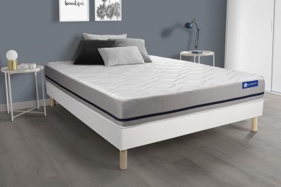 ACTISOM Ensemble matelas 200x200 ACTIFLEX SOFT 3zones de confort + sommier KIT blanc 