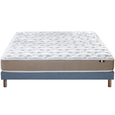 Ensemble matelas accueil latex 3 zones sommier bleu 140x190