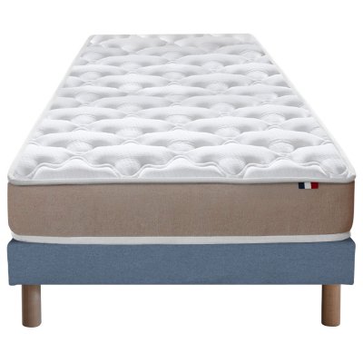  Ensemble matelas accueil latex 3 zones sommier bleu 90x200