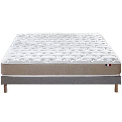 Ensemble matelas accueil latex 3 zones sommier gris 140x190