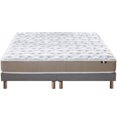 Ensemble matelas accueil latex 3 zones sommier gris 160x200