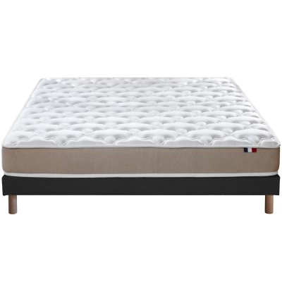 Ensemble matelas accueil latex 3 zones sommier noir 140x190