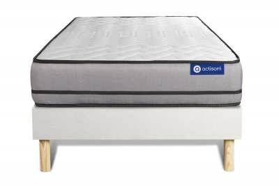 ACTISOM Ensemble matelas ACTIMEMO 90x190cm 2 faces &agrave; M&Eacute;MOIRE DE FORME 3zones de confort + sommier KIT blanc 