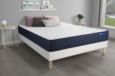 ACTISOM Ensemble matelas ACTIMEMO LIFE 200x200 M&eacute;moire de forme 5zones de confort + sommier KIT blanc 