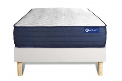 ACTISOM Ensemble matelas ACTIMEMO LIFE 90x190 M&eacute;moire de forme 5zones de confort + sommier KIT blanc 