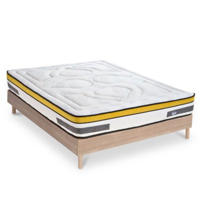  Ensemble Matelas Aubertin Ressorts ensach&eacute;s Accueil m&eacute;moire + sommier kit bois - 180 x 200 cm 