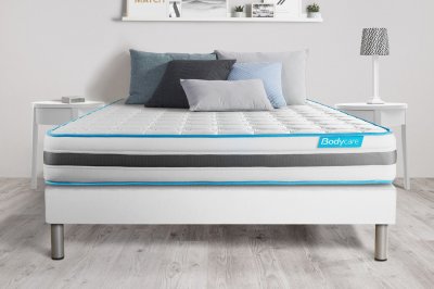 BODYCARE Ensemble matelas BodyFlex ressorts ensaches et memoire de forme,sommier kit blanc