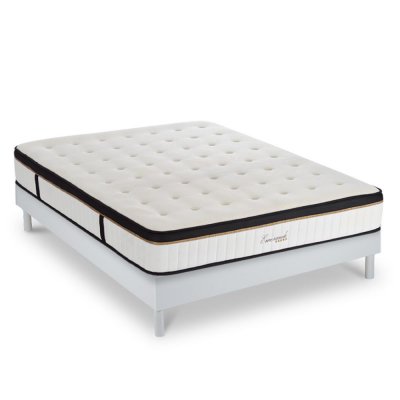 MAISON AUBERTIN Ensemble Matelas Emeraude Mousse Accueil m&eacute;moire moelleux 24 cm et Sommier Bois Blanc - 160x200cm