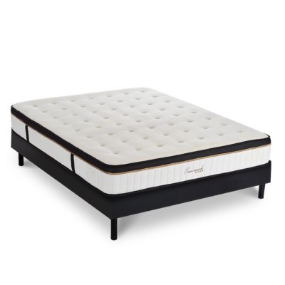  Ensemble Matelas Emeraude Mousse Accueil m&eacute;moire moelleux 24 cm et Sommier Bois Noir - 180x200 cm