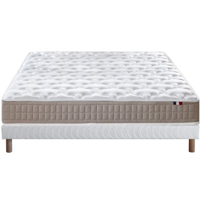 IDLITERIE Ensemble Matelas Latex 3 Zones Pure + Sommier 140x190 Sommier Blanc