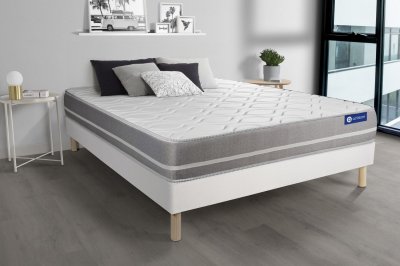 ACTISOM Ensemble matelas Latex memoire de forme ACTILATEX TOUCH 3 zones de confort sommier KIT blanc