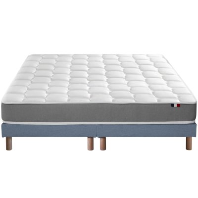 Ensemble matelas m&eacute;moire de forme sommier bleu 160x200