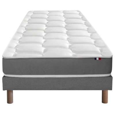 IDLITERIE Ensemble matelas m&eacute;moire de forme sommier gris 90x200
