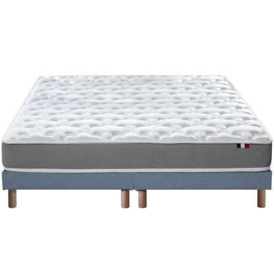 ENsemble matelas mousse ferme sommier bleu 160x200