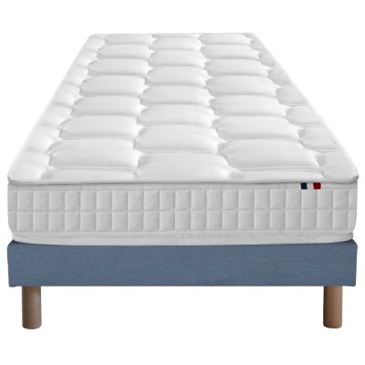  Ensemble matelas ressort m&eacute;moire forme sommier bleu 90x190