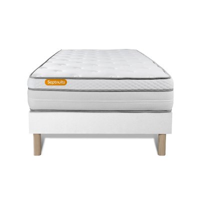 SEPTNUITS Ensemble matelas sommier Memo luxe 90 x 190 cm - Couleur : Blanc - Blanc