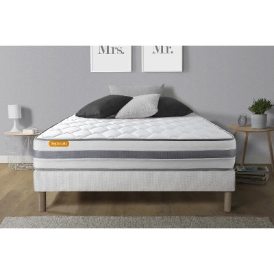 Ensemble matelas sommier Memo spring 140 x 200 cm - Couleur : Blanc - Blanc