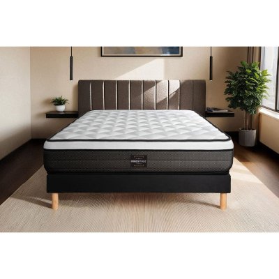PRESTIGE LITERIE Ensemble matelas sommier Suite 140 x 190 cm - Couleur : Noir - Noir