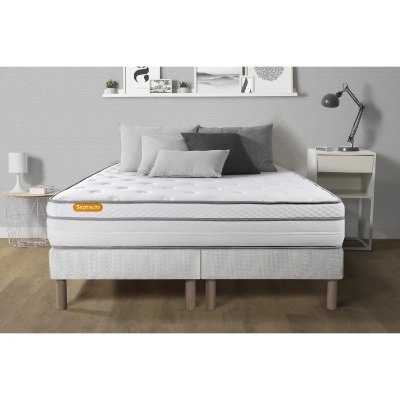 SEPTNUITS Ensemble Memo luxe Ressorts ensach&eacute;s et m&eacute;moire de forme Double sommiers Blanc