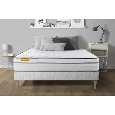 SEPTNUITS Ensemble Memo luxe Ressorts ensach&eacute;s et m&eacute;moire de forme Sommier en kit Blanc