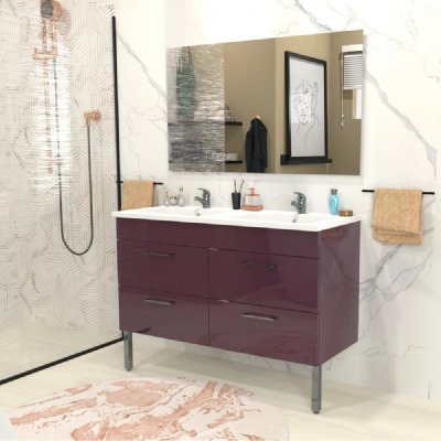 Ensemble meuble sous-vasque + vasque r&eacute;sine +miroir MILANO / Aubergine