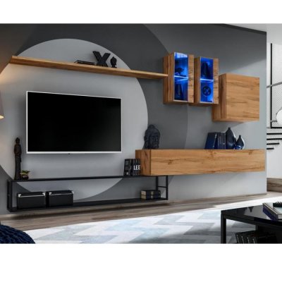  Ensemble meuble tv design ""switch i"" 330cm naturel & noir