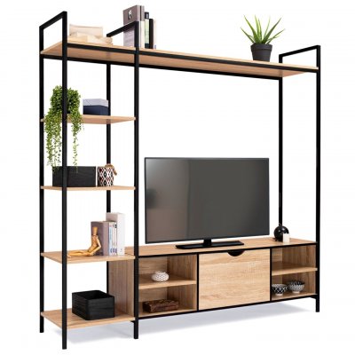 IDMARKET Ensemble meuble TV DETROIT avec &eacute;tag&egrave;res design industriel 170 cm