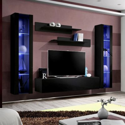 PARIS PRIX Ensemble meuble tv mural - fly ii - 260 cm x 190 cm x 40 cm - noir