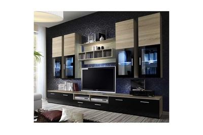 ASM GROS MOBILIER Ensemble meuble tv mural - lyra - 300 cm x 190 cm x 45 cm - ch&ecirc;ne