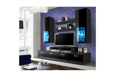 PARIS PRIX Ensemble meuble tv mural - mini - 200 cm x 190 cm x 45 cm - noir