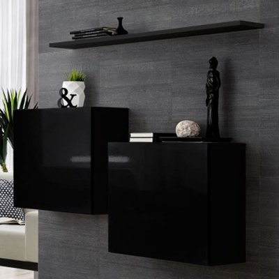 Ensemble meuble TV mural  - Switch SB I - 130 cm  x 110 cm x 30 cm  - Noir