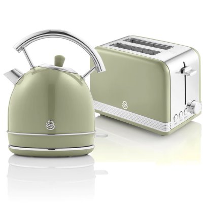 SWAN Ensemble Petit-D&eacute;jeuner Retro -  - Bouilloire 1,8L Sans fil, Grille-Pain 2 Larges Tranches Vert