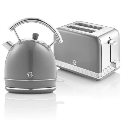 SWAN Ensemble Petit-D&eacute;jeuner Retro -  - Grille-Pain 2 Tranches et Bouilloire 1,8L Sans Fil - Gris