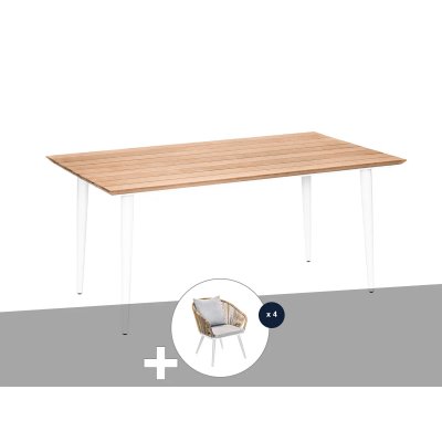 JARDILINE Ensemble repas table de jardin rectangulaire en bois teck Maldive avec 4 fauteuils Maldive -