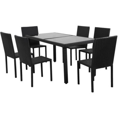BEAU RIVAGE Ensemble repas TABLECHAIR2 en r&eacute;sine tress&eacute;e noire 6 places - Noir