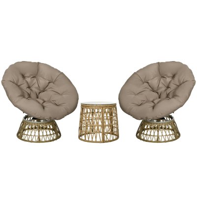 OUTSUNNY Ensemble salon de jardin 2 fauteuils papasan table basse coussins