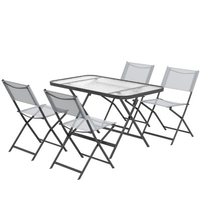 OUTSUNNY Ensemble salon de jardin 5 pi&egrave;ces pliables 4 chaises et table - Gris