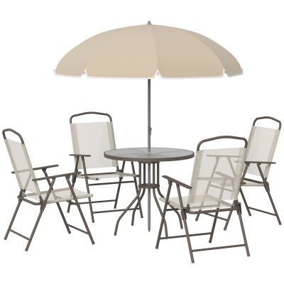 OUTSUNNY Ensemble salon de jardin 6 pcs - acier &eacute;poxy caf&eacute; textil&egrave;ne polyester