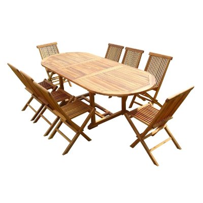 C&L JARDIN Ensemble salon de jardin en teck aspect huil&eacute; munggi 8 chaises jumak